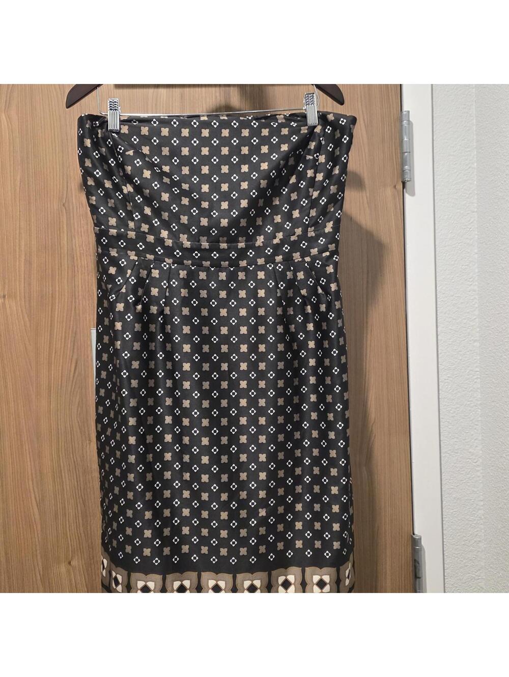 Banana Republic Strapless Black and Beige Patterned Dress Size 14